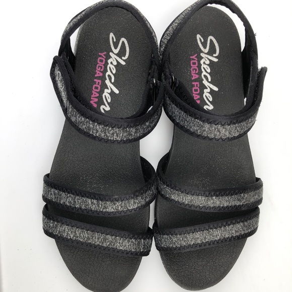 SKECHERS Yoga Foam Microburst Pure Chill Black Strappy SANDALS ADJUSTABLE Size 8 - Picture 2 of 7